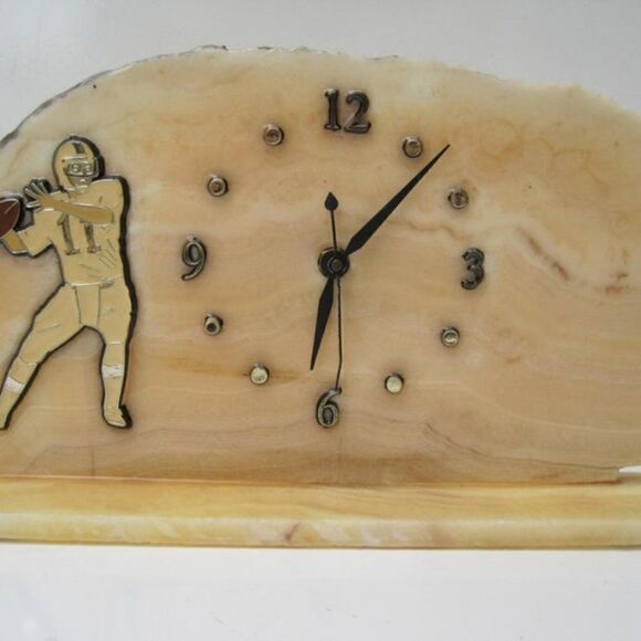 Vintage Honey Onyx Gemstone Clock American Footbal - Picture 2 of 5